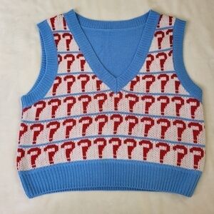 ❤️ Funky Question Mark Knit Cropped Sleeveless Sweater. Size Large